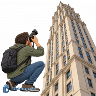 Fotografo che riprende un edificio dal basso