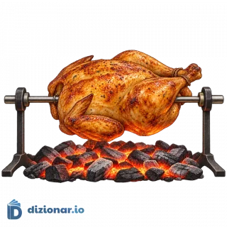 Pollo che arrostisce sullo spiedo
