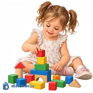 Una bimba piccola che gioca con dei cubi di legno