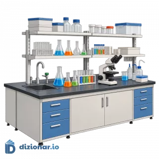 Un laboratorio scientifico con provette e microscopio