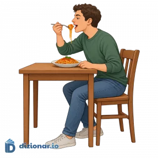 Una persona che mangia un piatto di spaghetti
