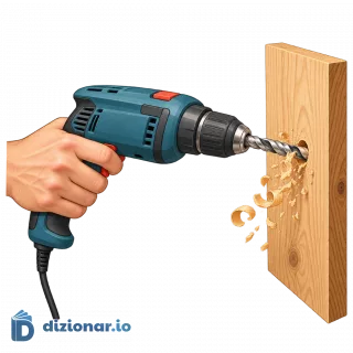 Trapano che fora una tavola di legno