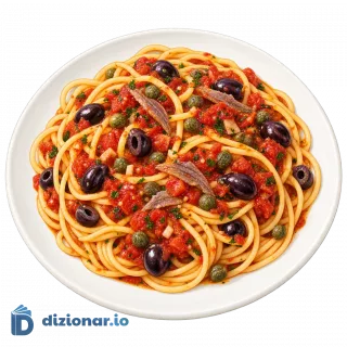 Spaghetti alla puttanesca con olive e capperi
