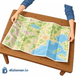 Persona che spiega una grande carta geografica su un tavolo